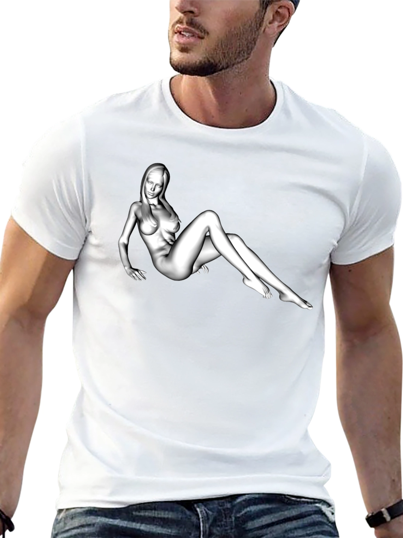 Black T-Shirt with Artistic Figure Graphic