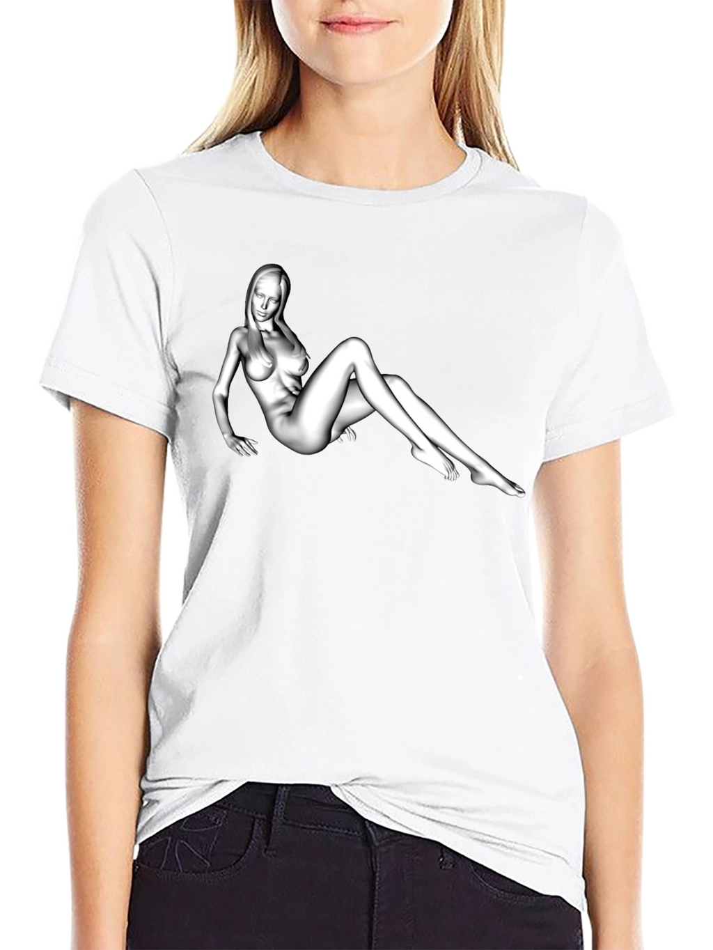 Black T-Shirt with Artistic Figure Graphic