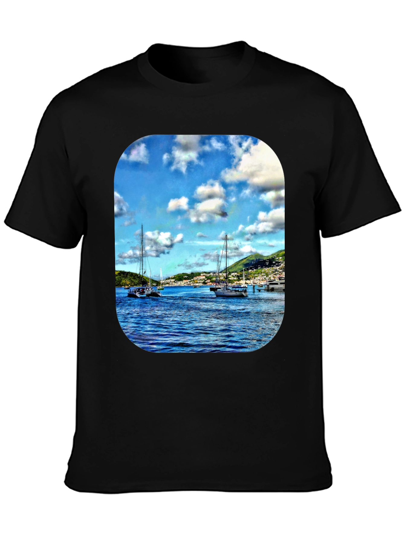 Nautical Sailboat Graphic T-Shirt - Mens Black Tee