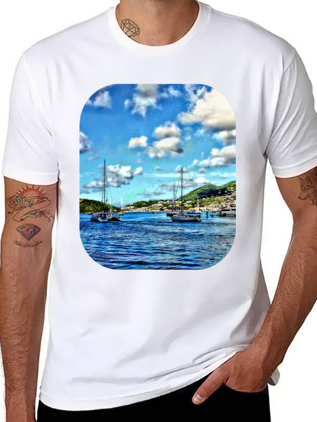 Nautical Sailboat Graphic T-Shirt - Mens Black Tee