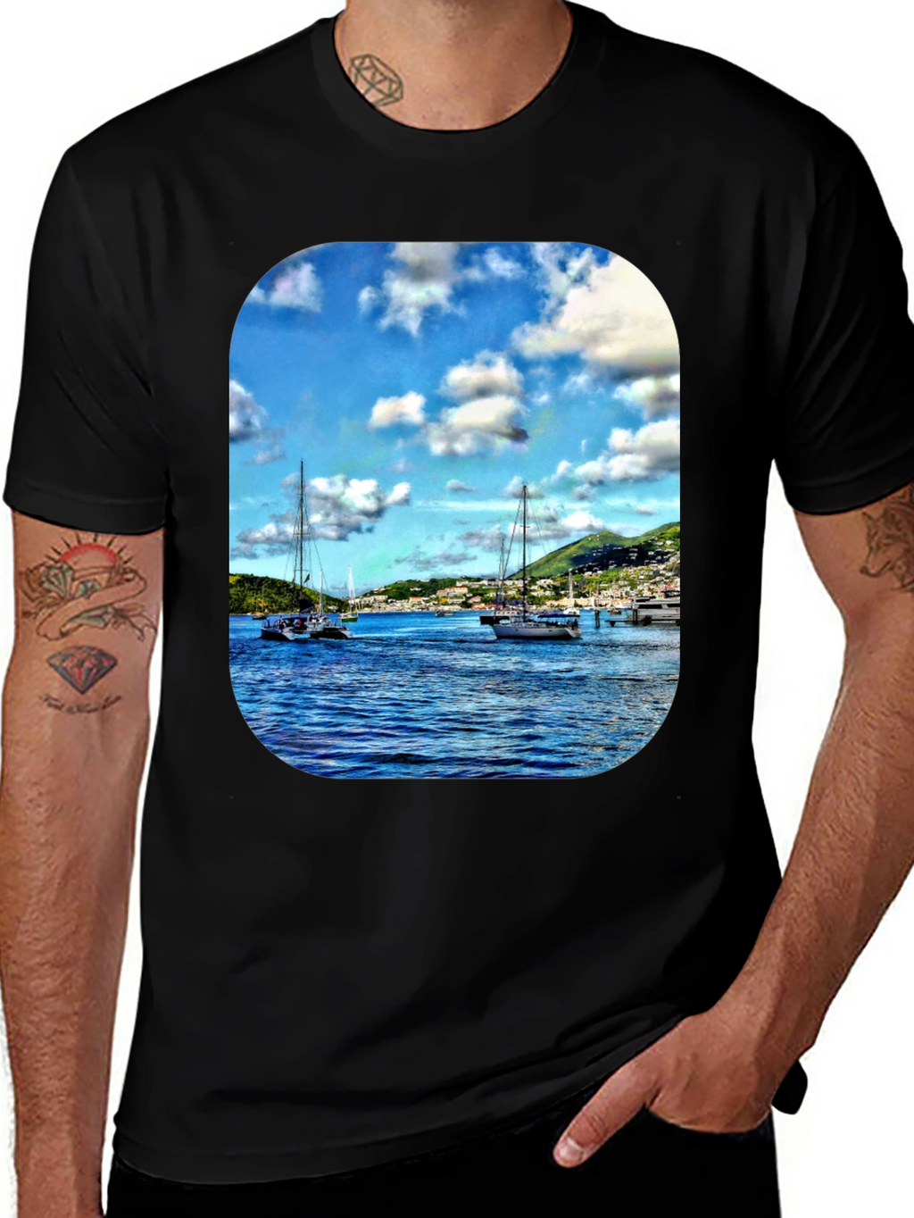 Nautical Sailboat Graphic T-Shirt - Mens Black Tee