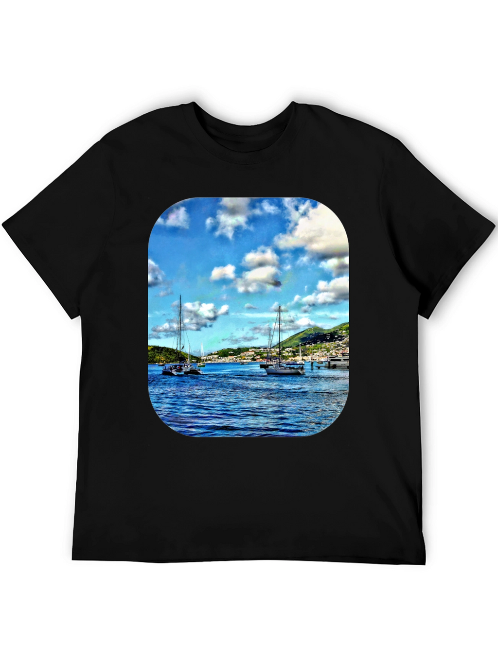 Nautical Sailboat Graphic T-Shirt - Mens Black Tee