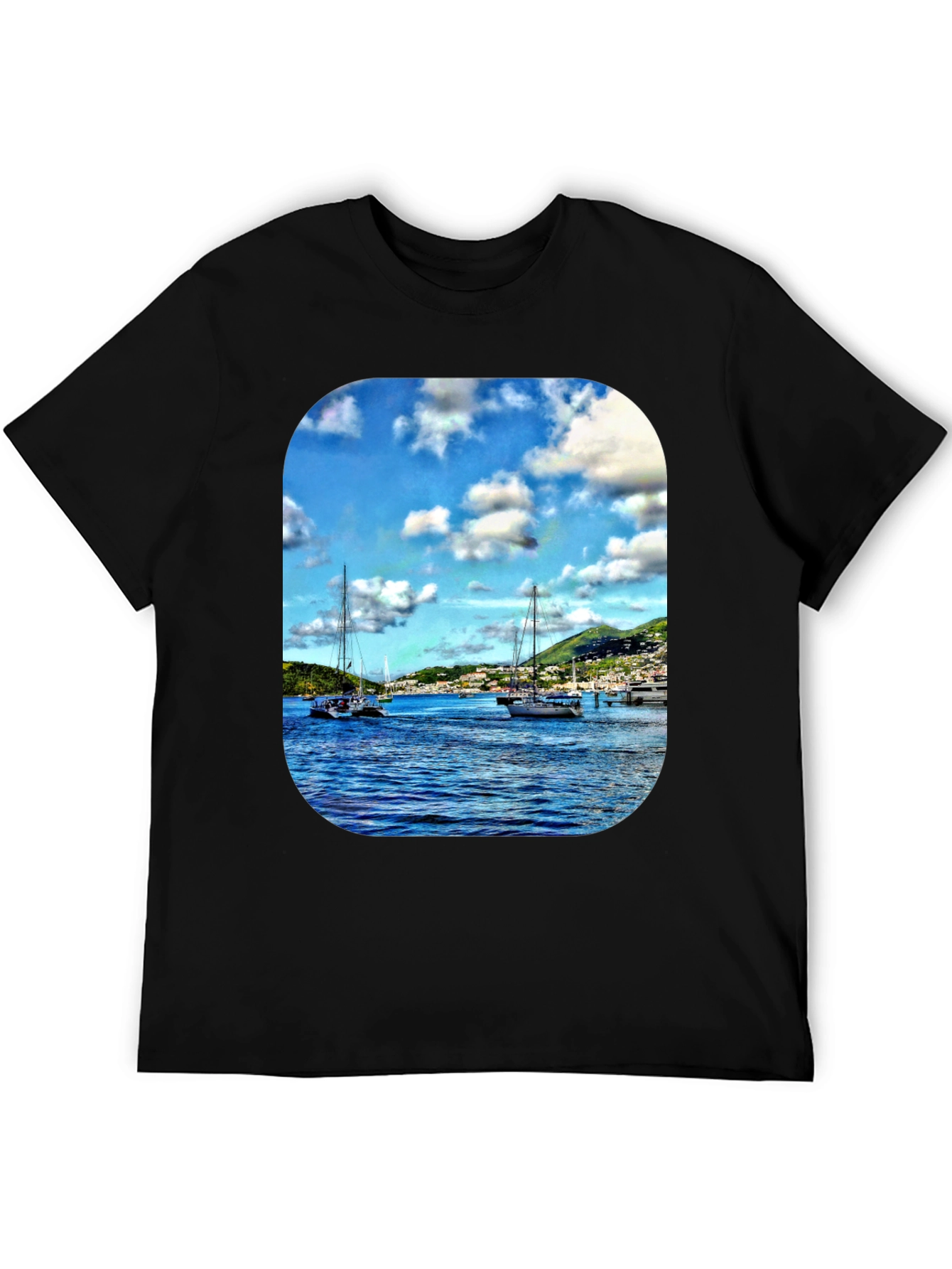 Nautical Sailboat Graphic T-Shirt - Mens Black Tee