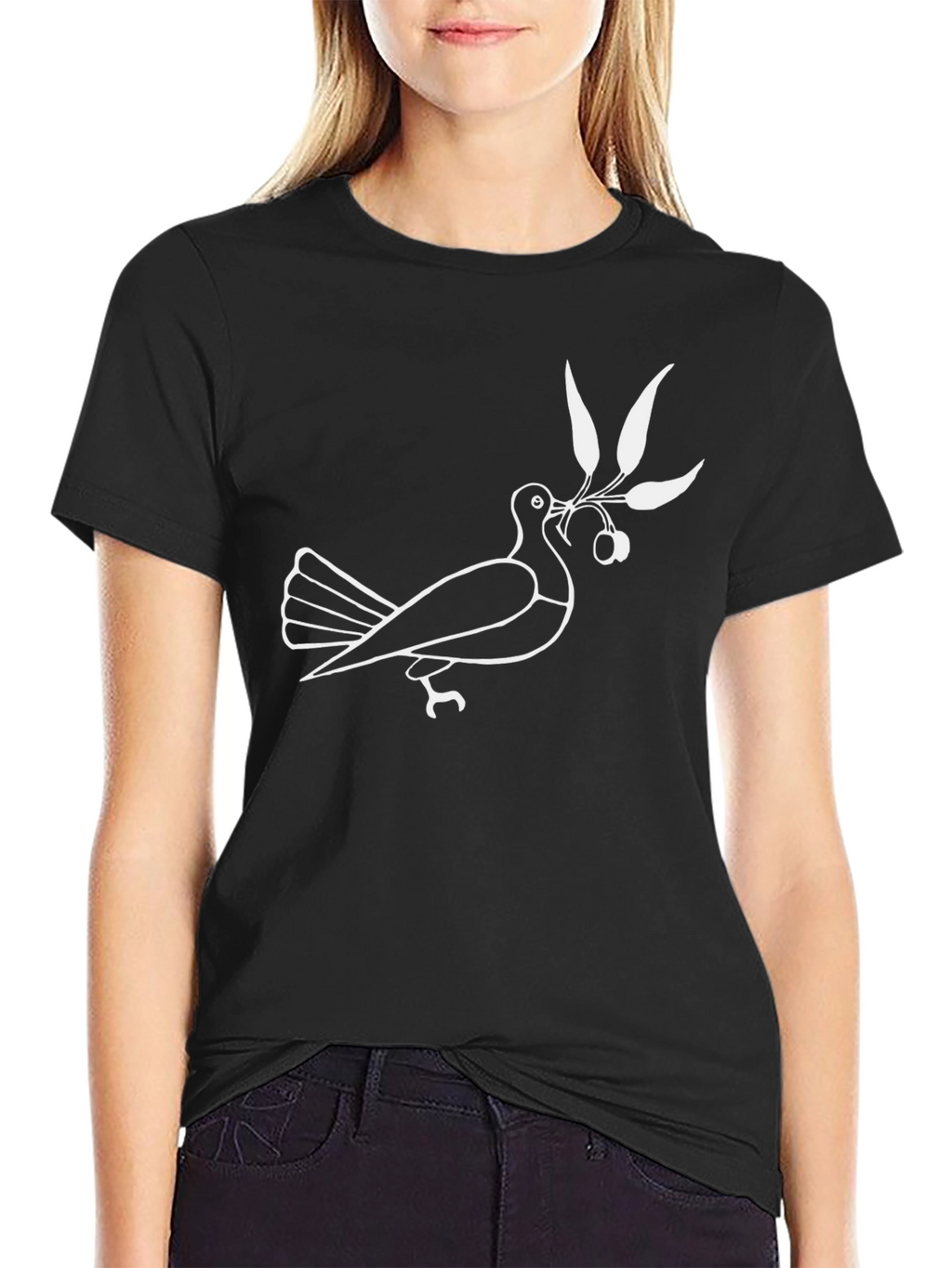 Peace Dove Olive Branch Graphic Tee - Black