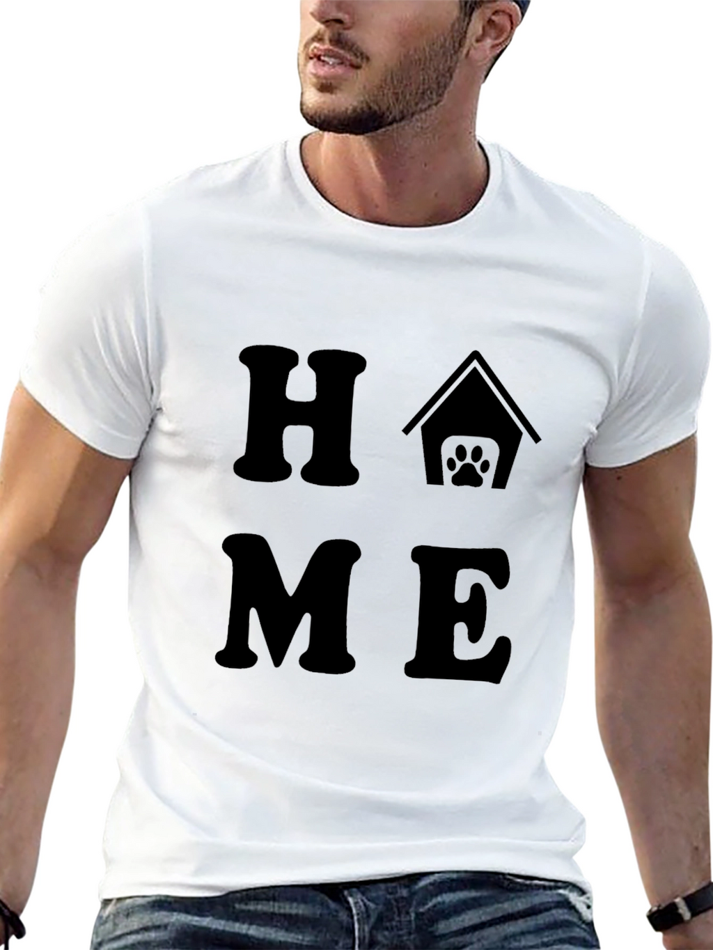 Home Dog Paw Graphic Tee - Black Cotton T-Shirt