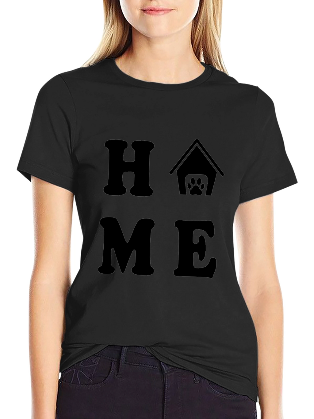 Home Dog Paw Graphic Tee - Black Cotton T-Shirt