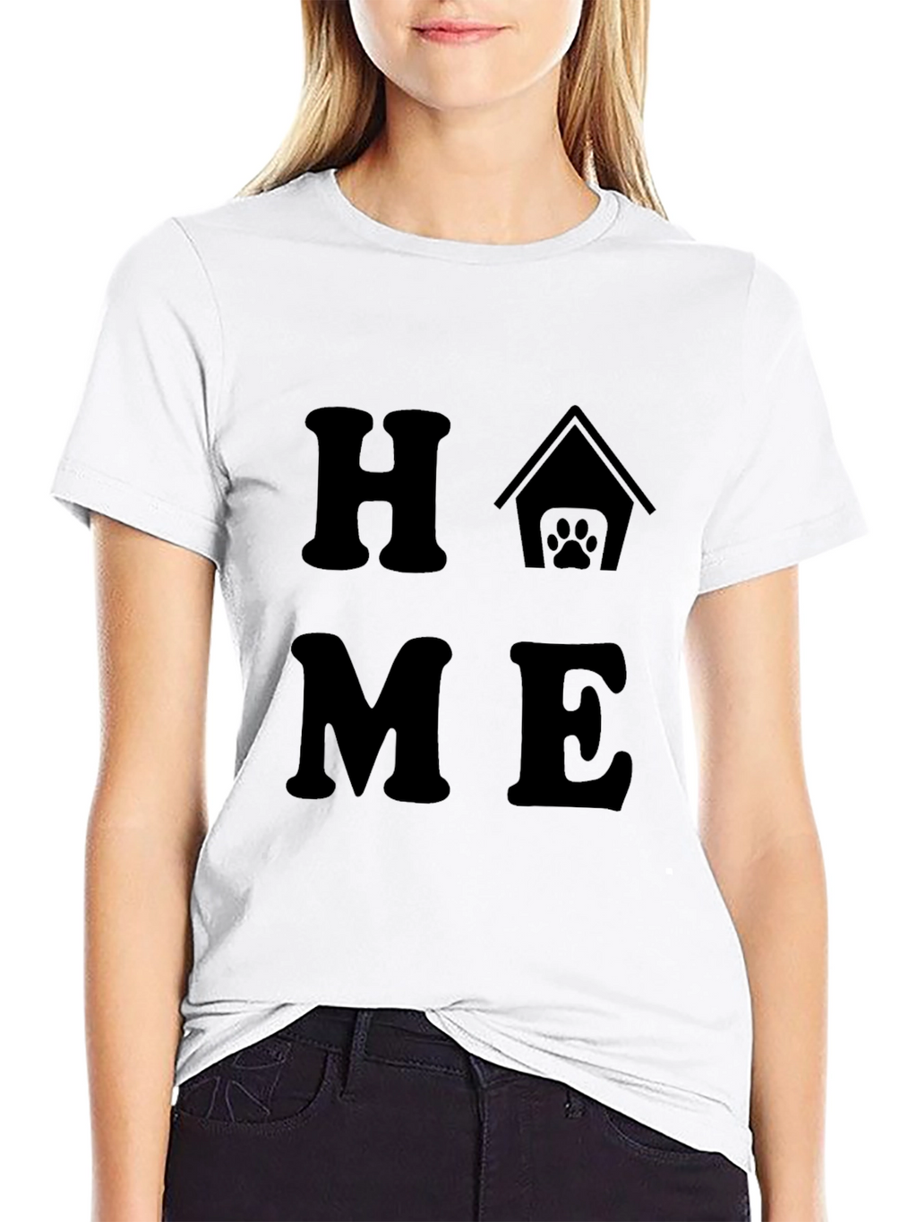 Home Dog Paw Graphic Tee - Black Cotton T-Shirt