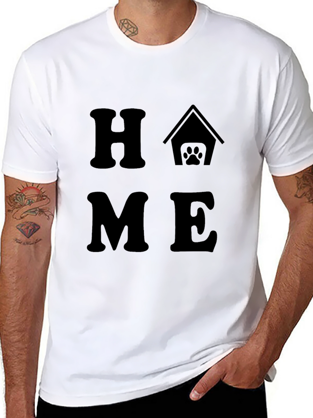 Home Dog Paw Graphic Tee - Black Cotton T-Shirt