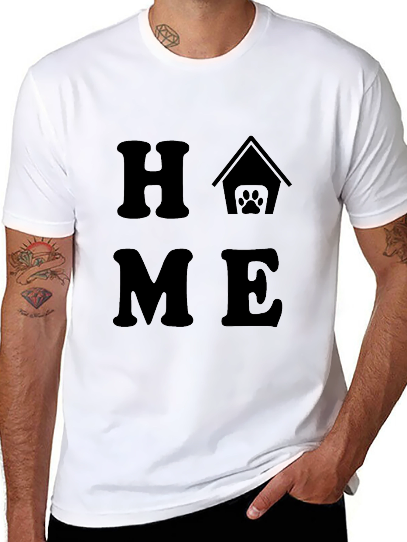 Home Dog Paw Graphic Tee - Black Cotton T-Shirt