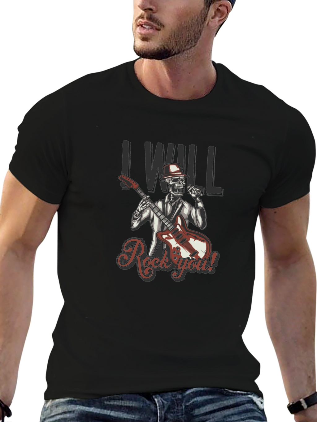 Rocking Skeleton Graphic Black T-Shirt