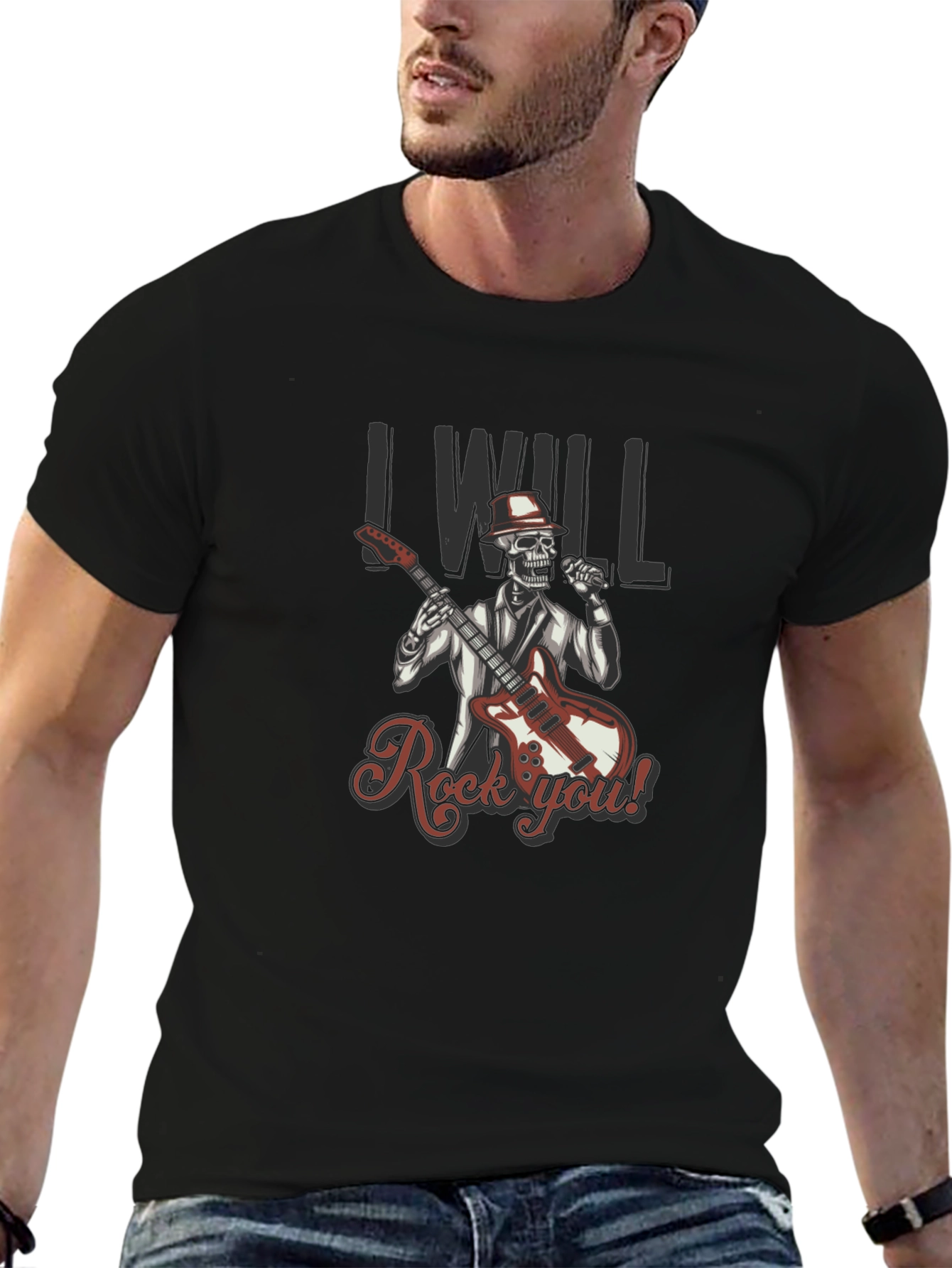 Rocking Skeleton Graphic Black T-Shirt