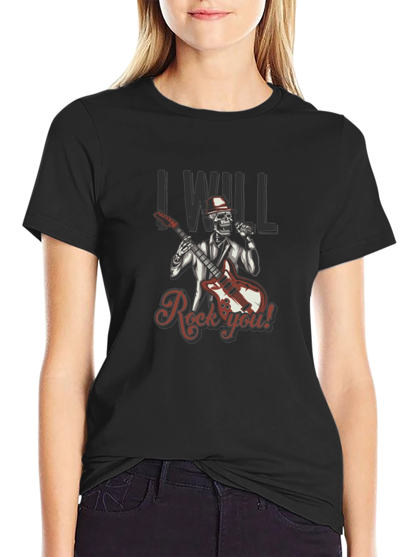 Rocking Skeleton Graphic Black T-Shirt