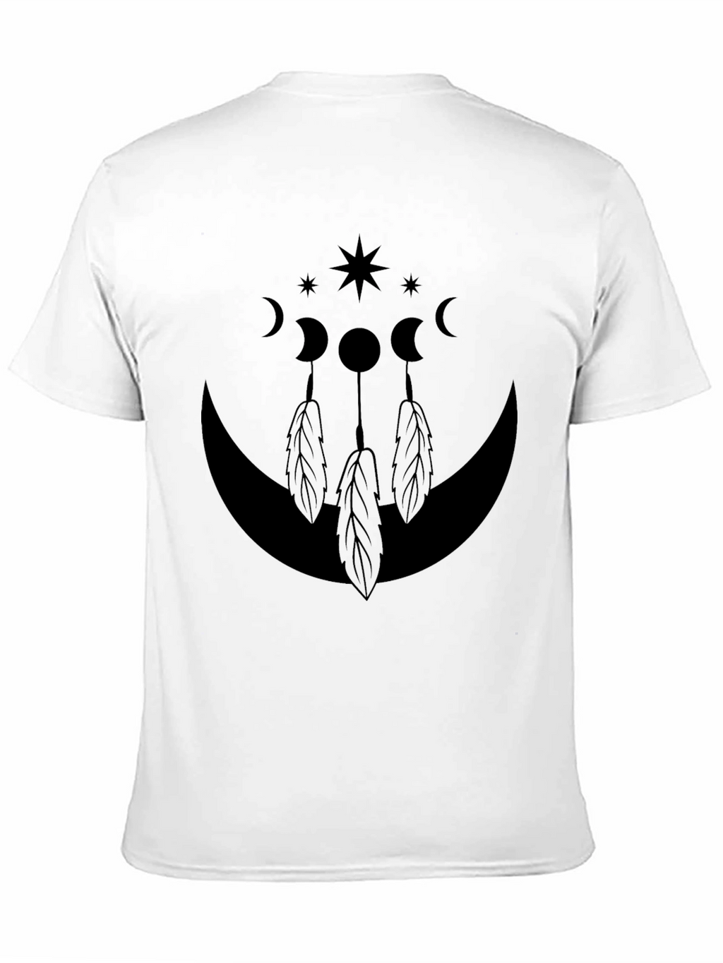 Celestial Moon & Feather Graphic Tee - Black