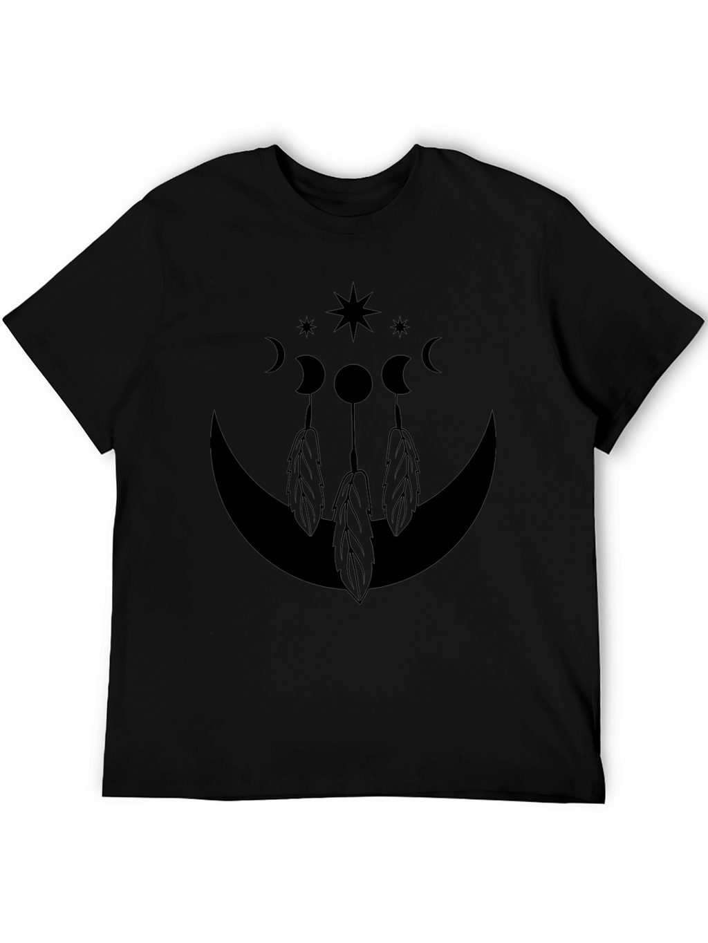 Celestial Moon & Feather Graphic Tee - Black