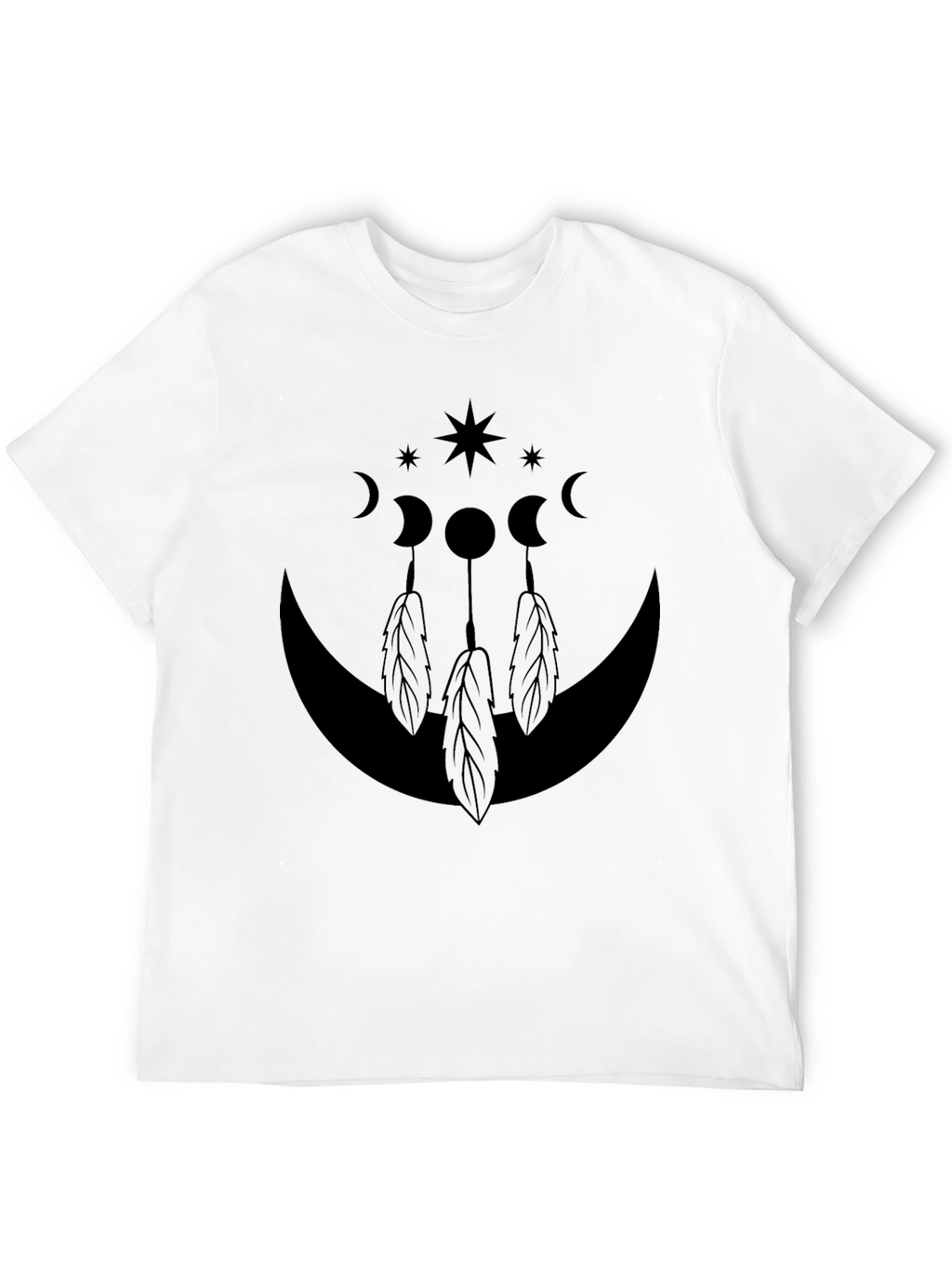 Celestial Moon & Feather Graphic Tee - Black