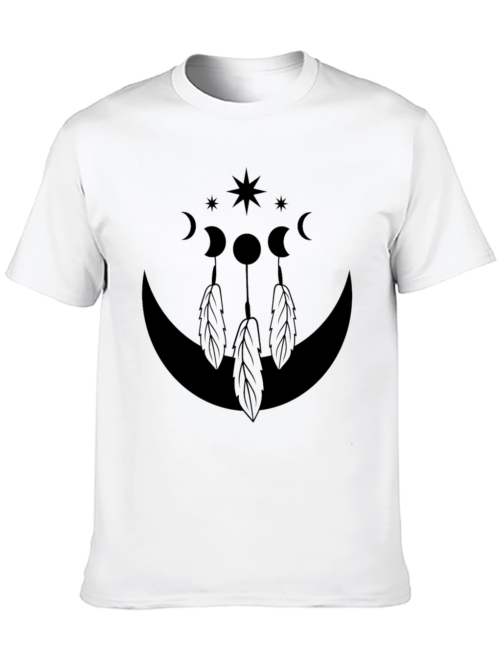 Celestial Moon & Feather Graphic Tee - Black
