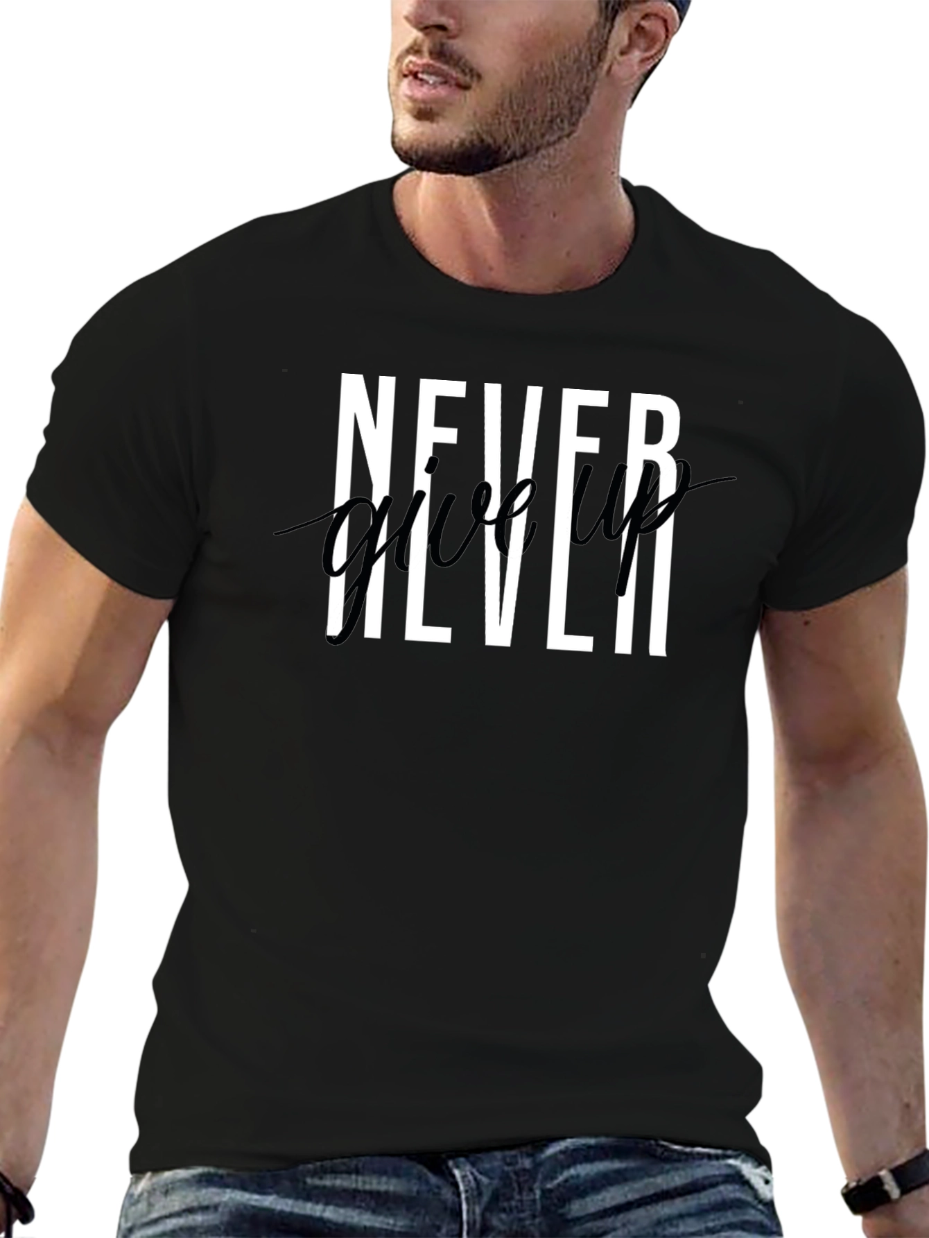 Never Give Up Graphic Tee - Black T-Shirt