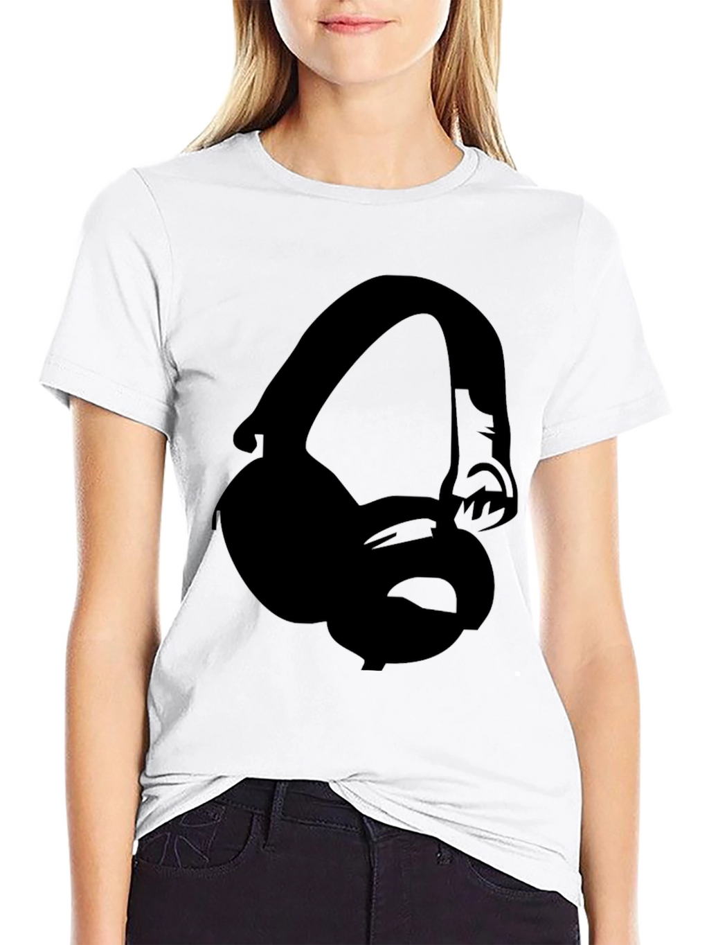 Headphone Graphic Tee - Black Crew Neck T-Shirt