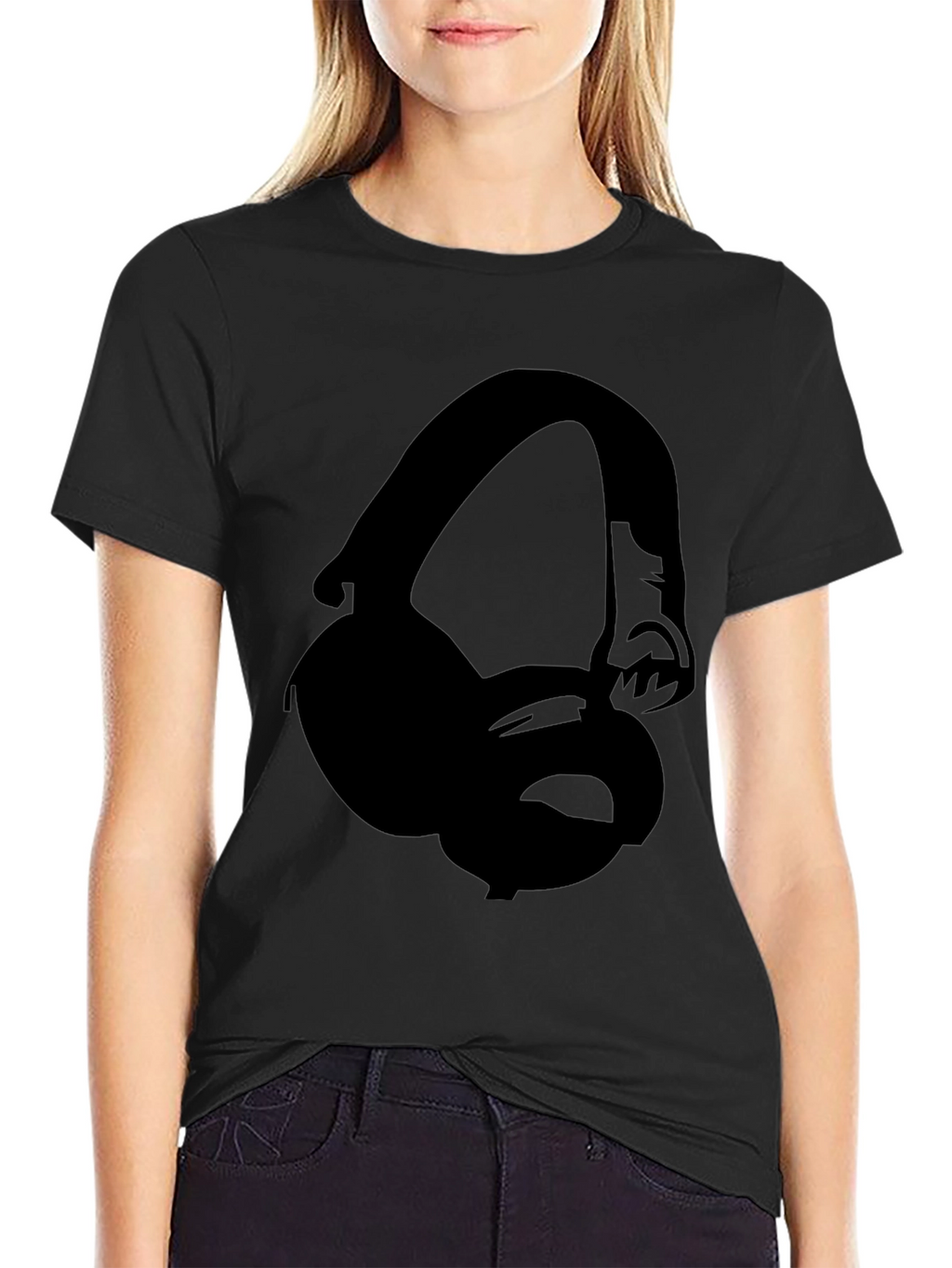 Headphone Graphic Tee - Black Crew Neck T-Shirt