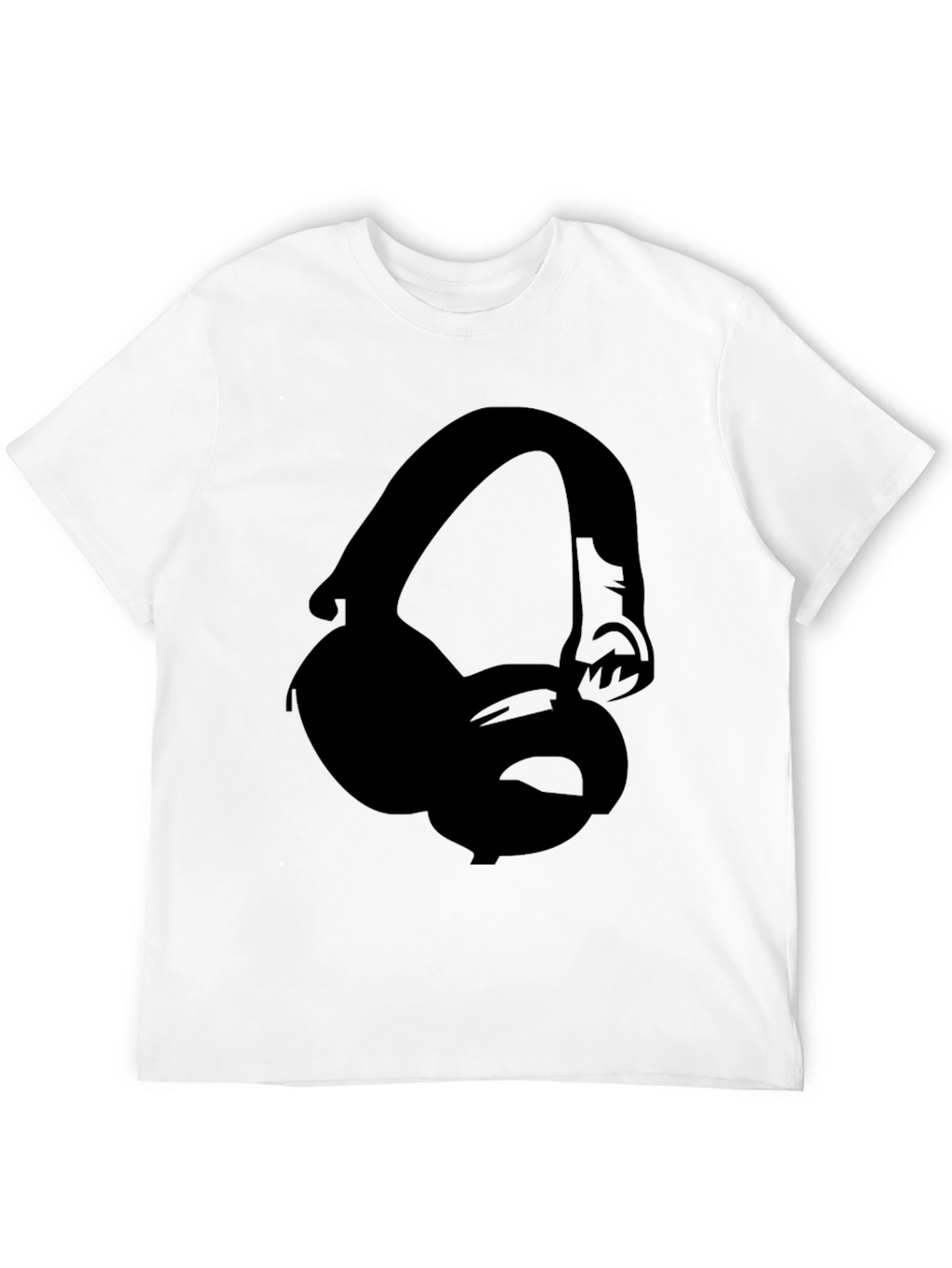 Headphone Graphic Tee - Black Crew Neck T-Shirt