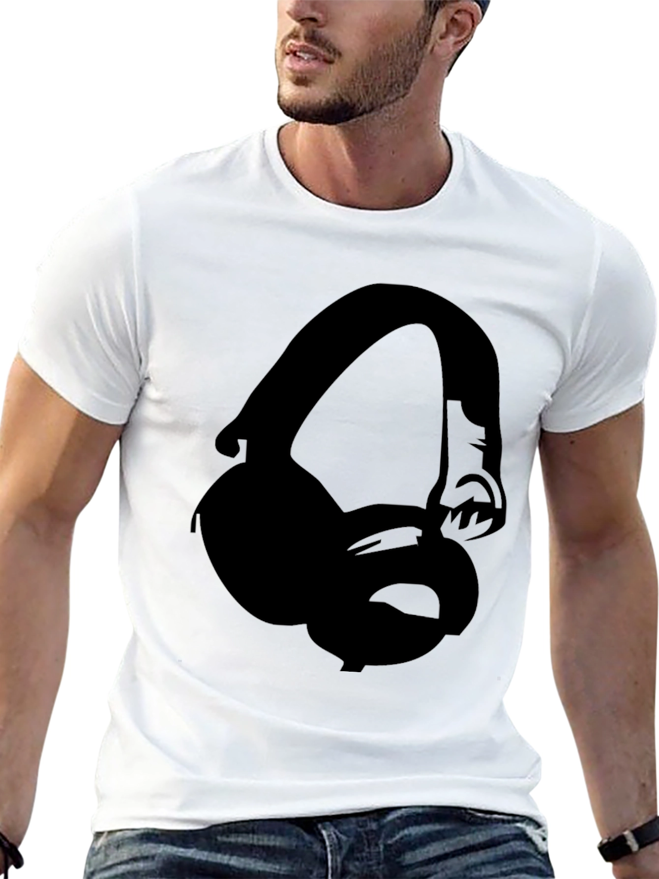 Headphone Graphic Tee - Black Crew Neck T-Shirt