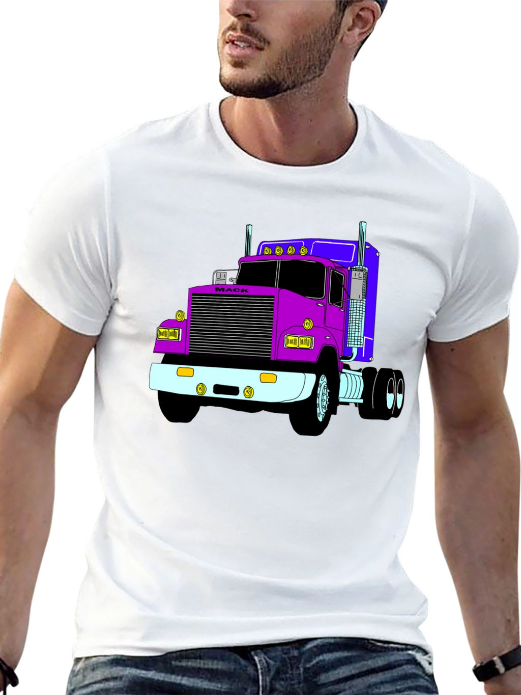 Truck Graphic Tee - Black Cotton Blend T-Shirt