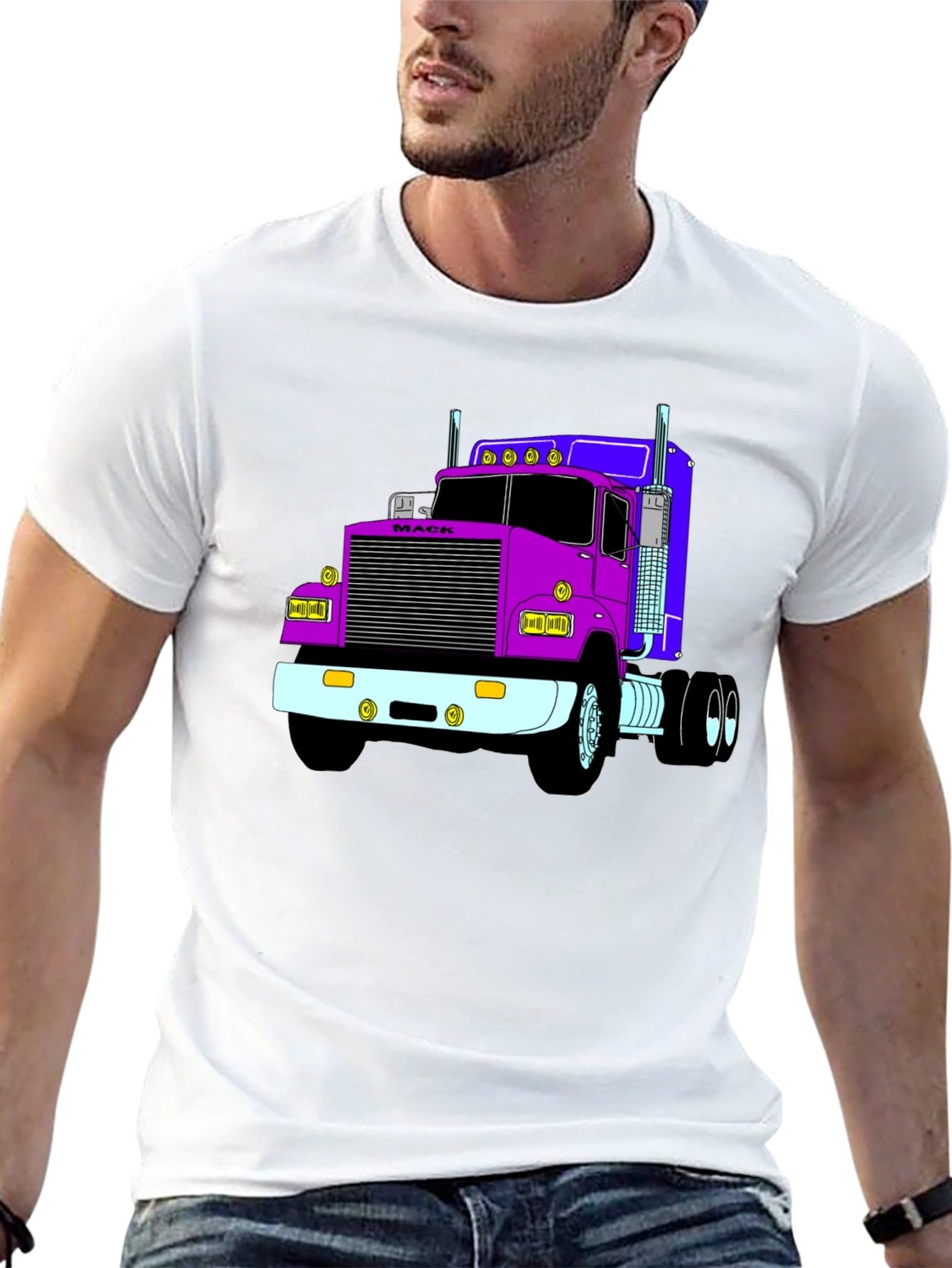 Truck Graphic Tee - Black Cotton Blend T-Shirt