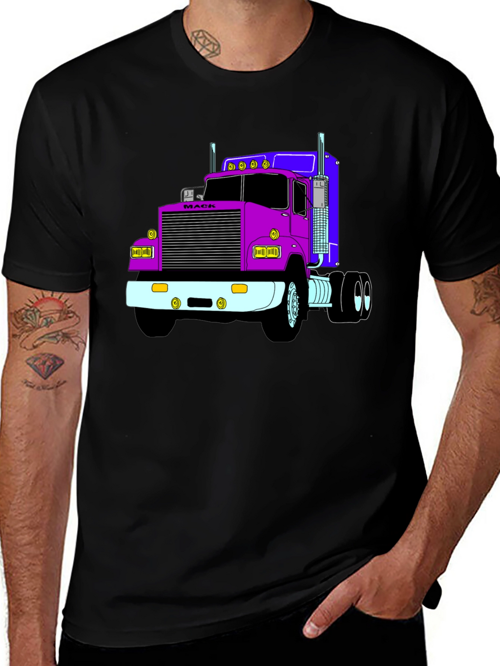 Truck Graphic Tee - Black Cotton Blend T-Shirt