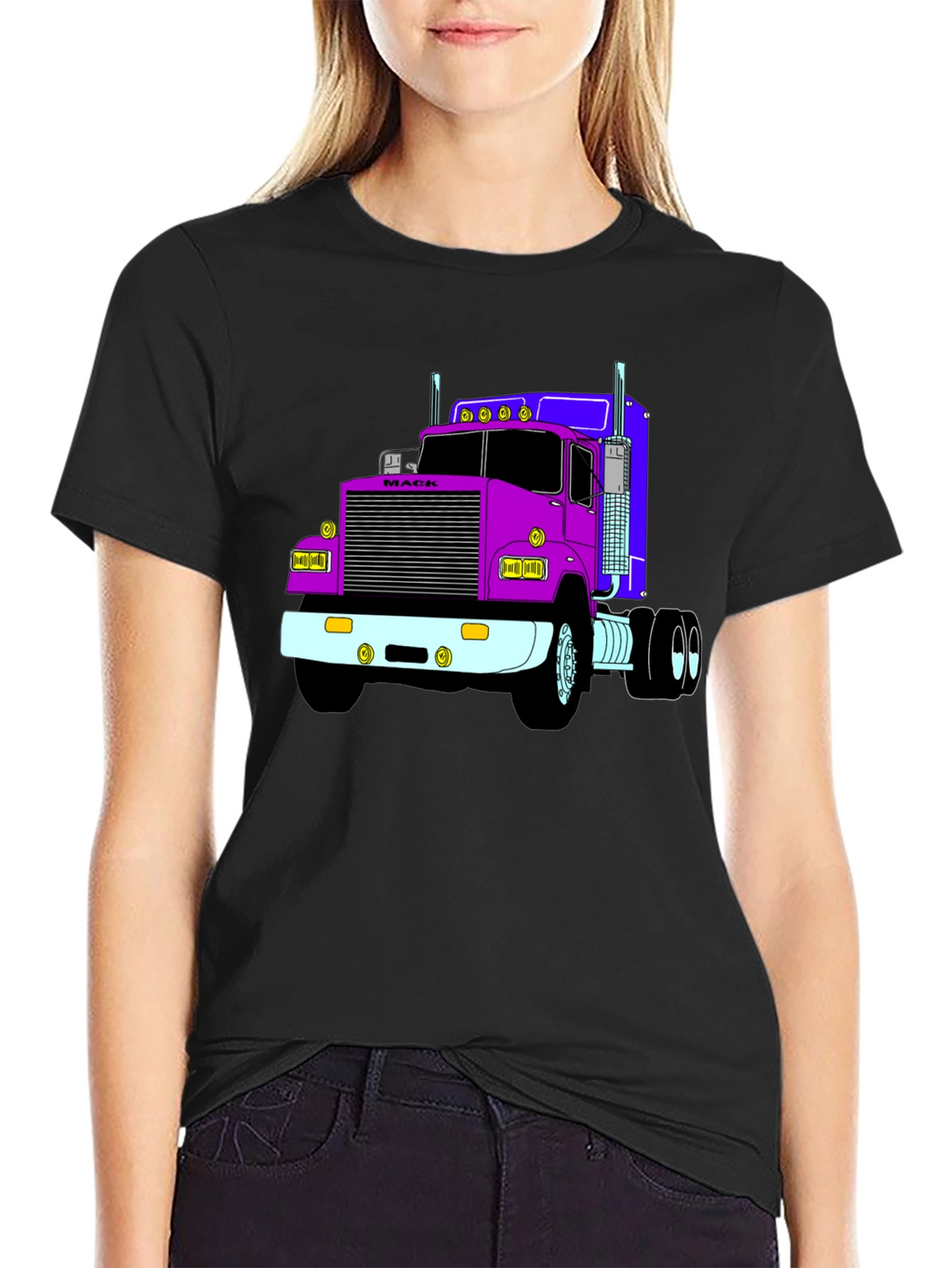 Truck Graphic Tee - Black Cotton Blend T-Shirt