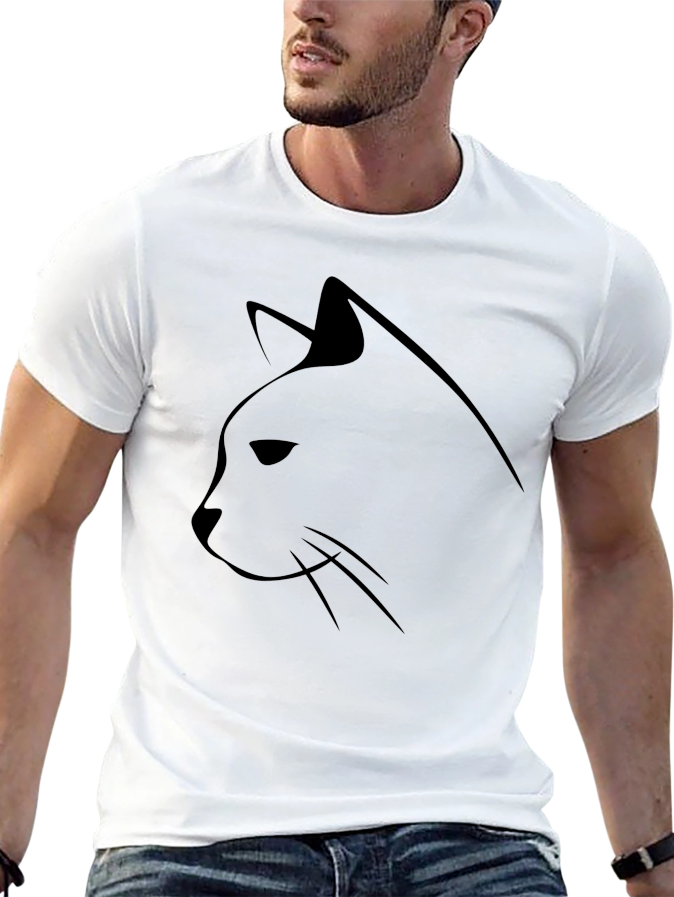 Minimalist Cat Silhouette Black T-Shirt