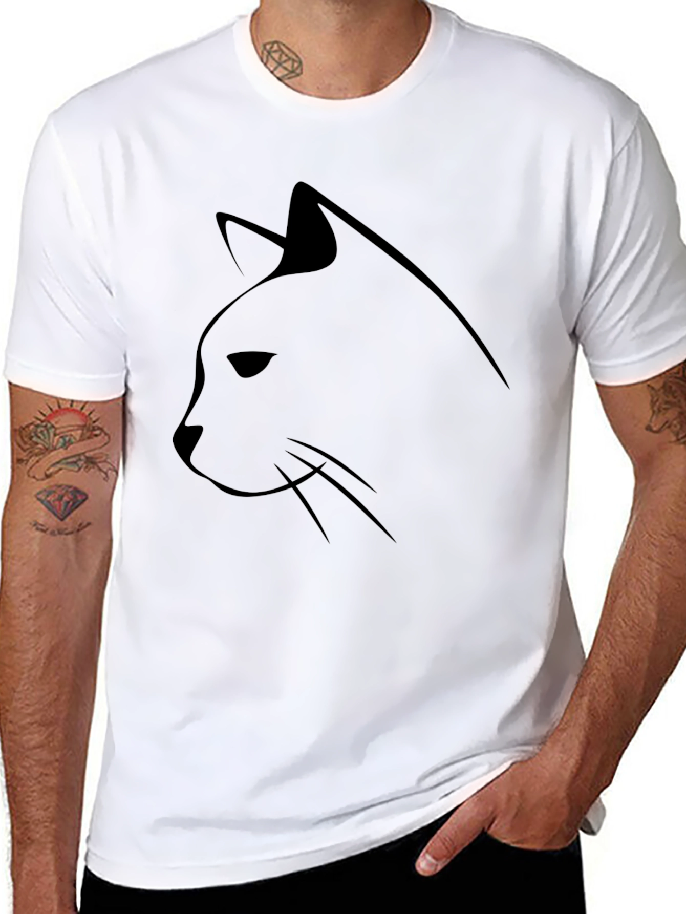 Minimalist Cat Silhouette Black T-Shirt