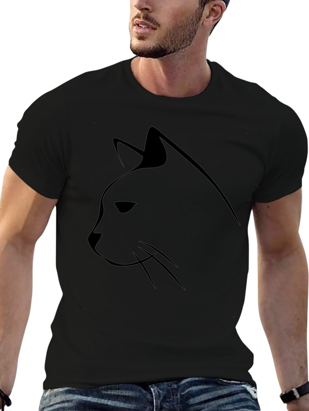 Minimalist Cat Silhouette Black T-Shirt