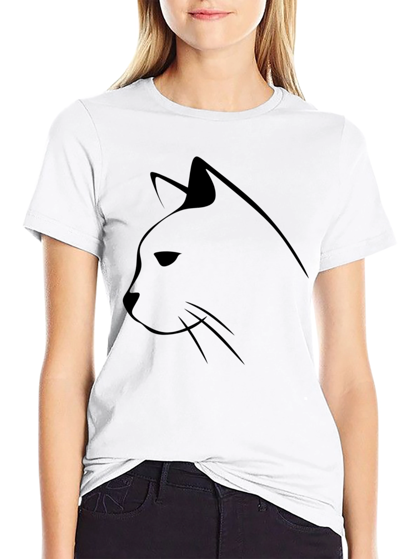 Minimalist Cat Silhouette Black T-Shirt