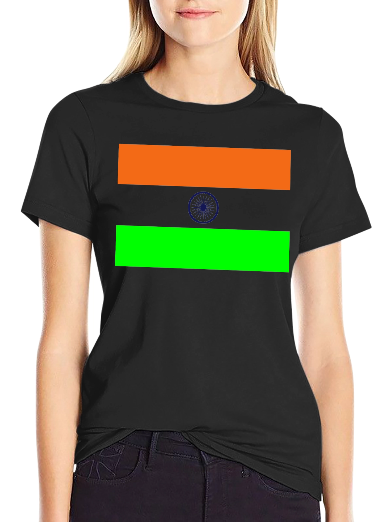 India Flag T-Shirt Black Cotton Tee