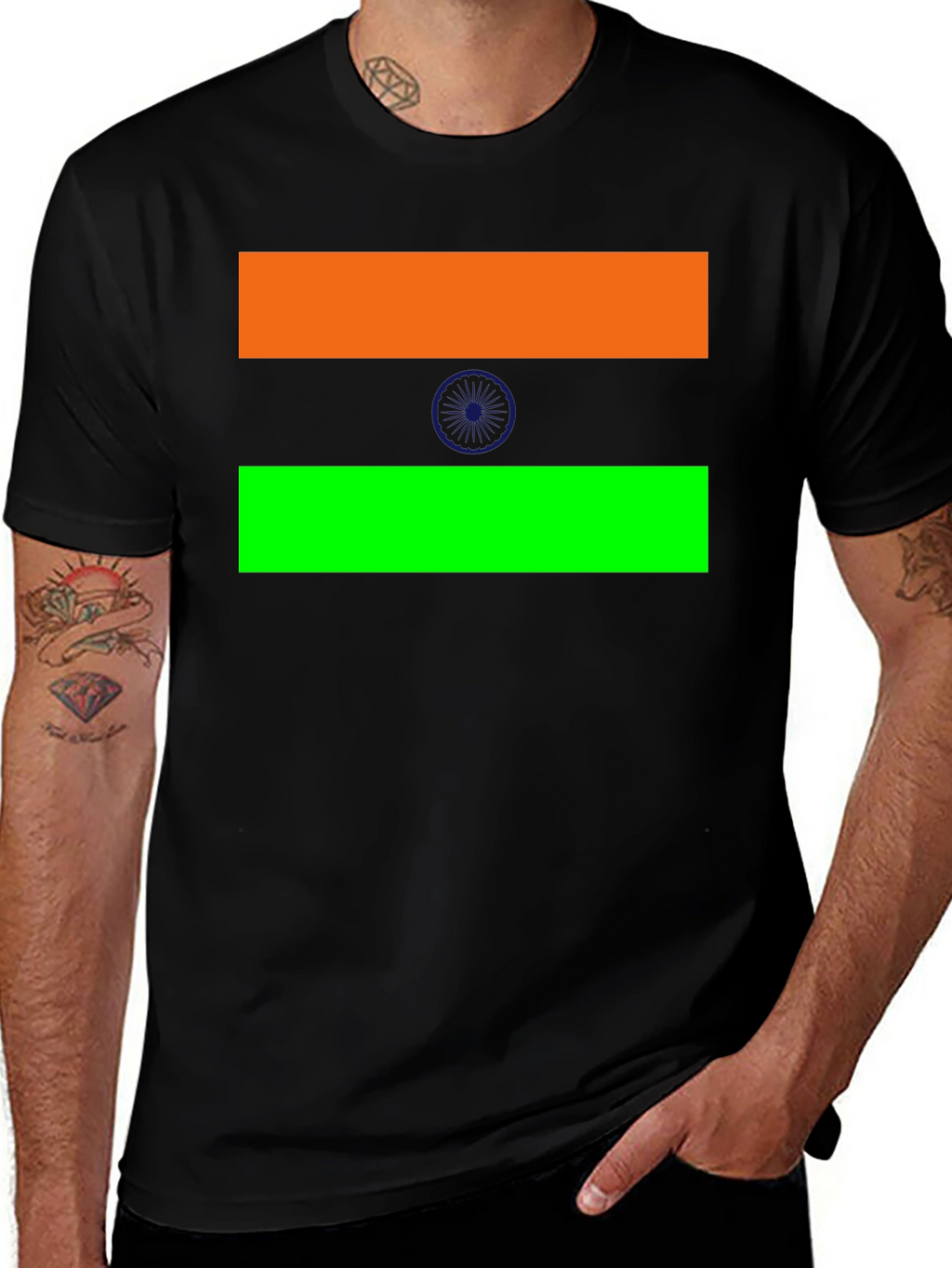 India Flag T-Shirt Black Cotton Tee