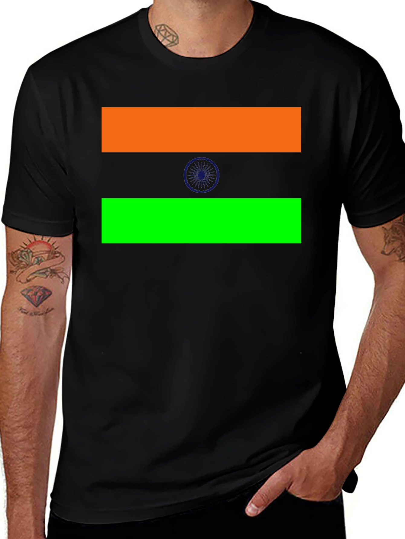 India Flag T-Shirt Black Cotton Tee