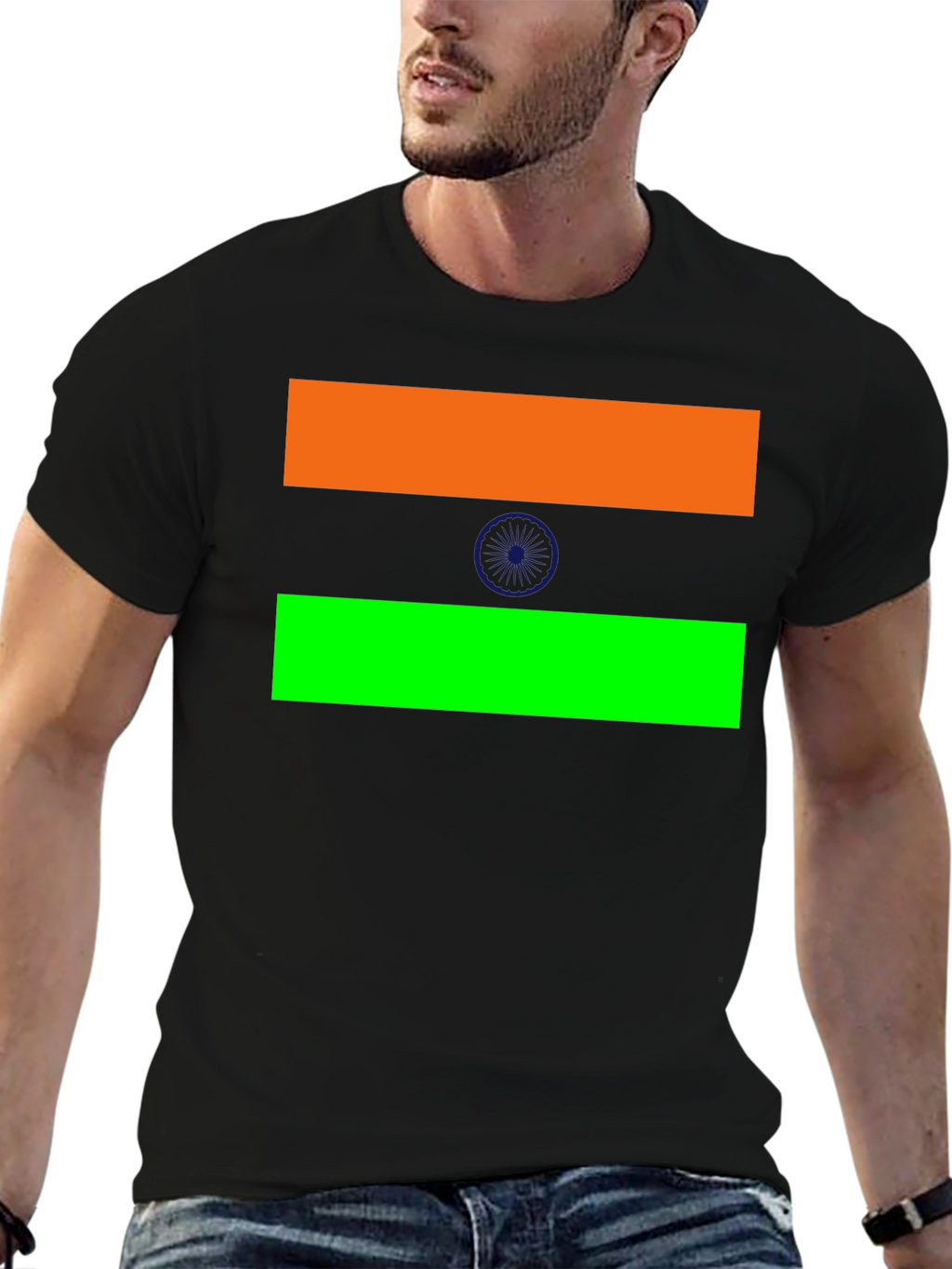 India Flag T-Shirt Black Cotton Tee