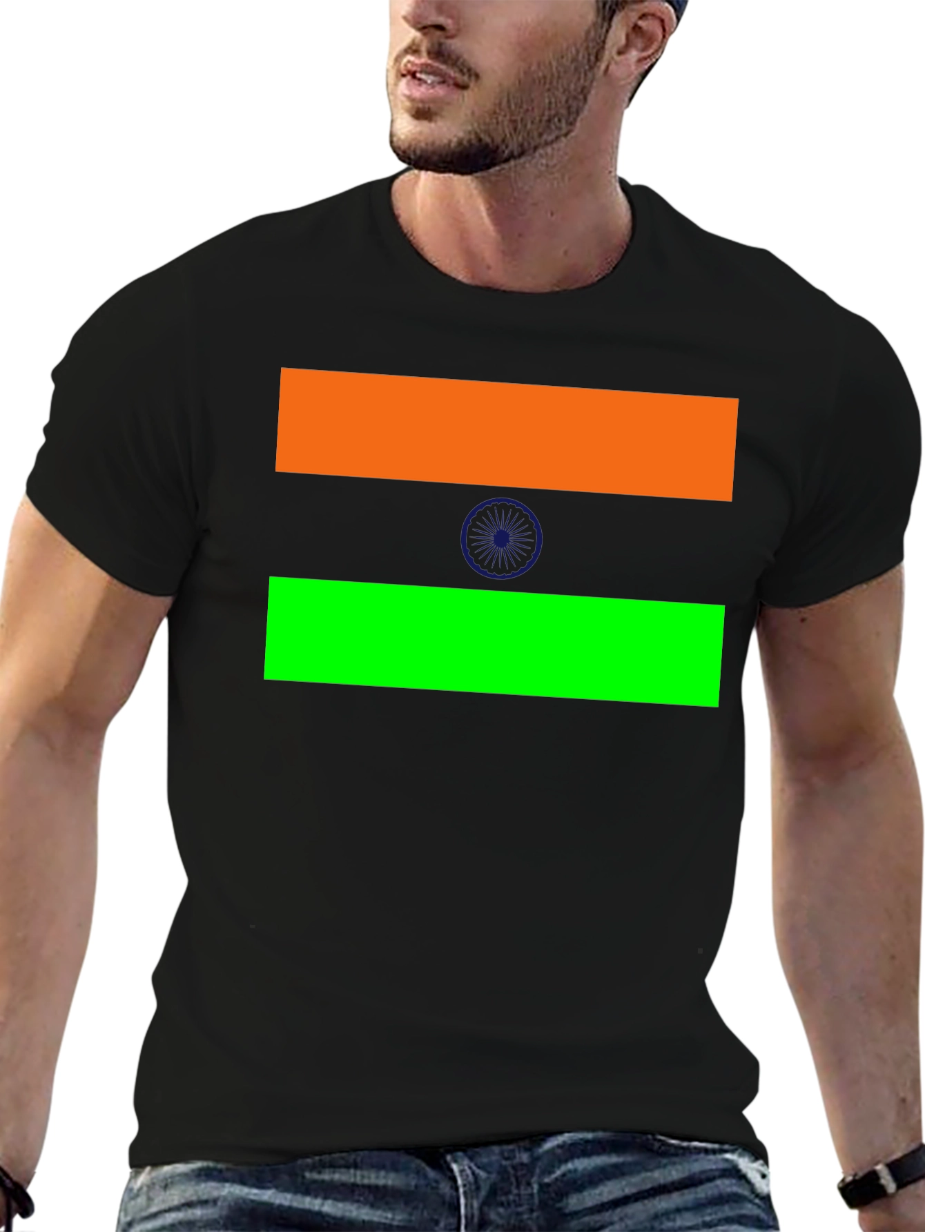 India Flag T-Shirt Black Cotton Tee