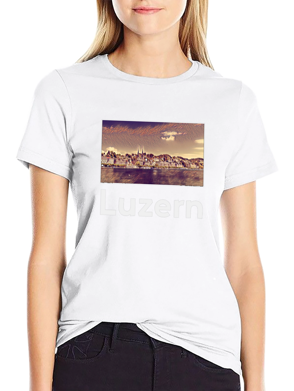 Luzern Cityscape Graphic Tee - Black Cotton T-Shirt