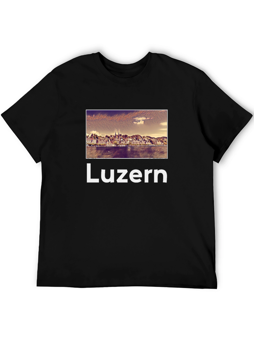 Luzern Cityscape Graphic Tee - Black Cotton T-Shirt