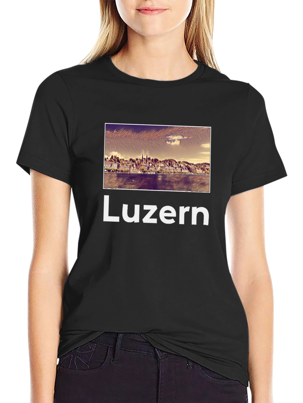 Luzern Cityscape Graphic Tee - Black Cotton T-Shirt
