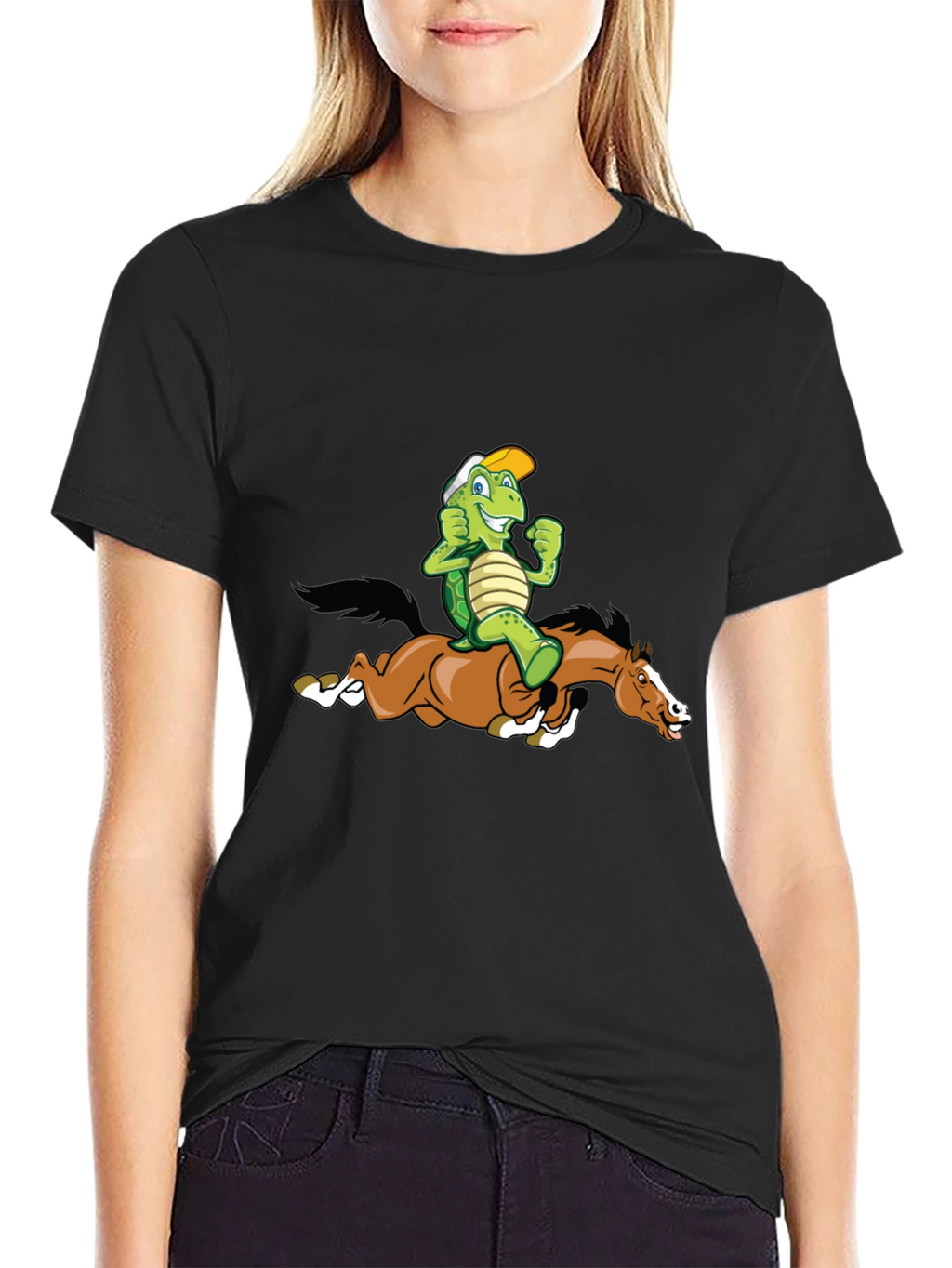 Turtle Riding Horse Graphic Tee - Black