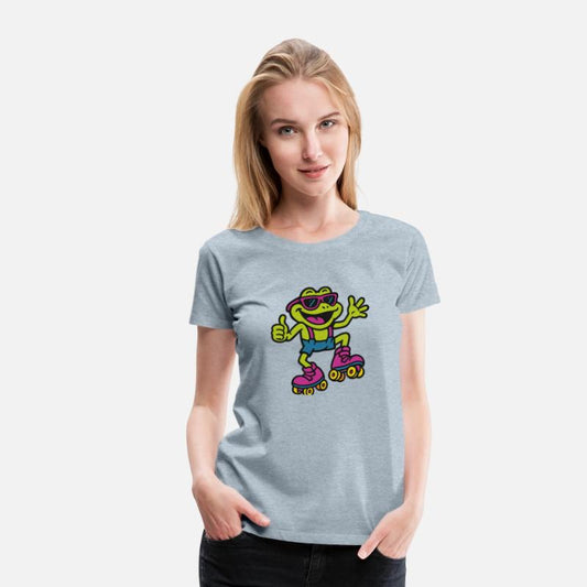 A funny retro 90s-style cartoon frog wearing neon