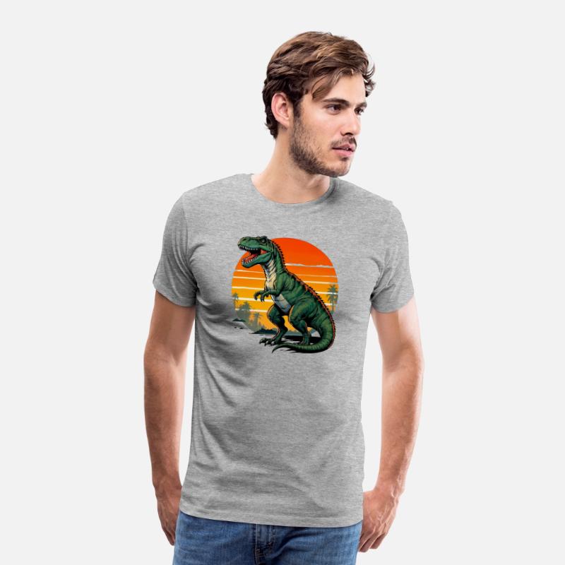 A T Rex dinosaur in front of the sun