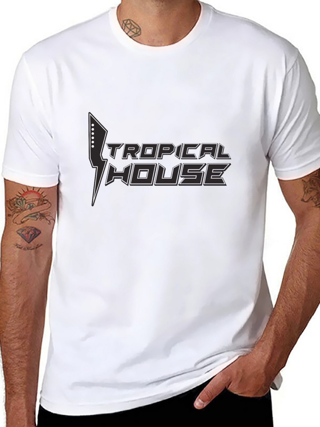 Tropical House Graphic Black T-Shirt
