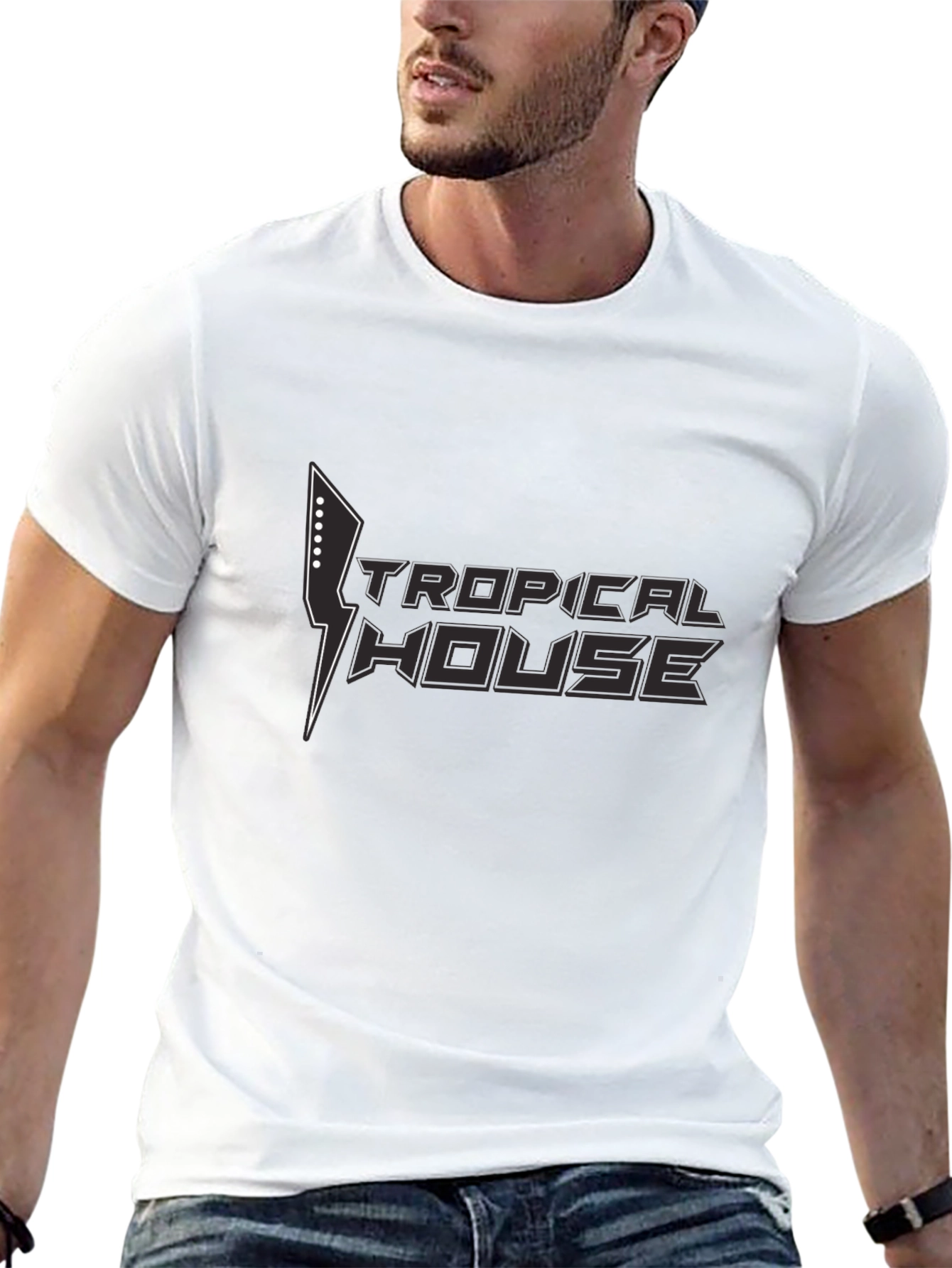 Tropical House Graphic Black T-Shirt
