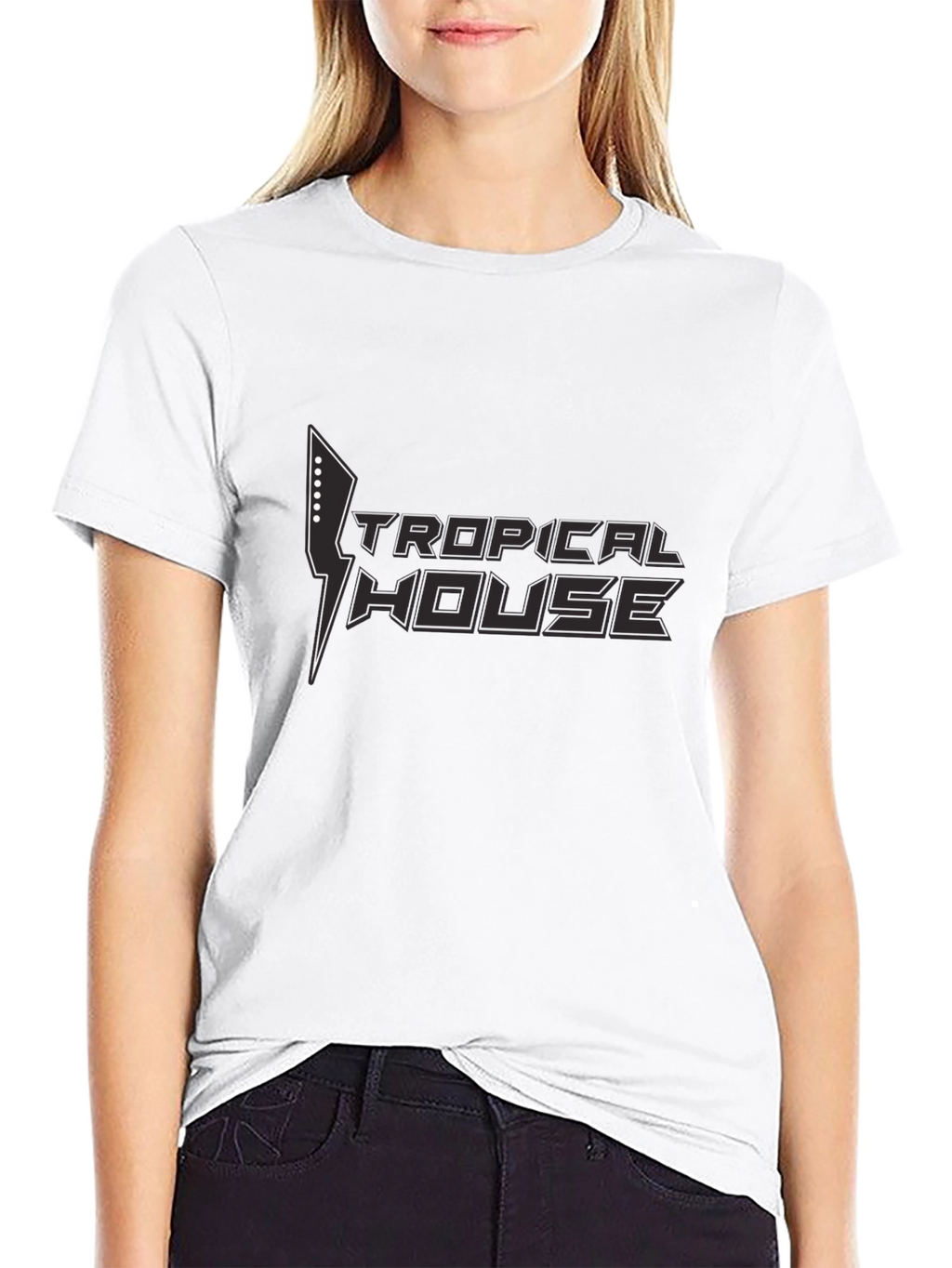 Tropical House Graphic Black T-Shirt