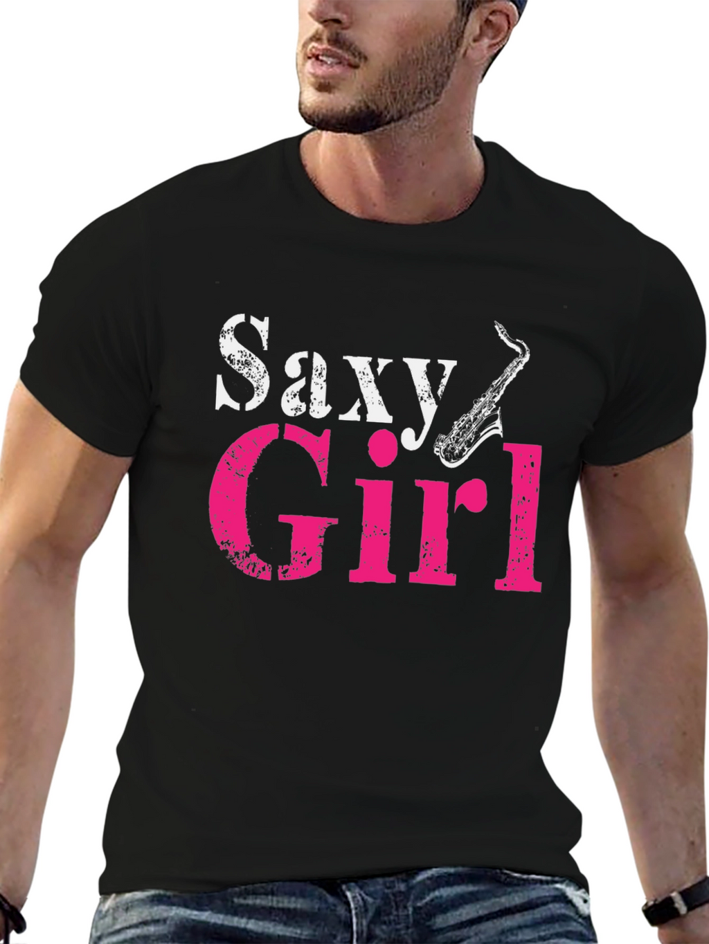 Saxy Girl Black T-Shirt - Music Lover Tee