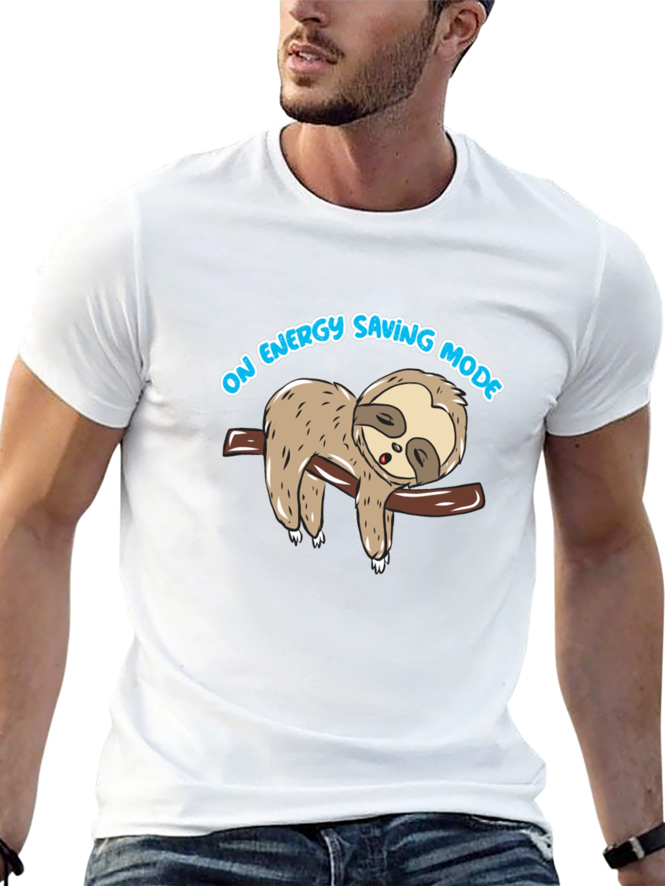 Energy Saving Mode Sloth Graphic Tee - Black