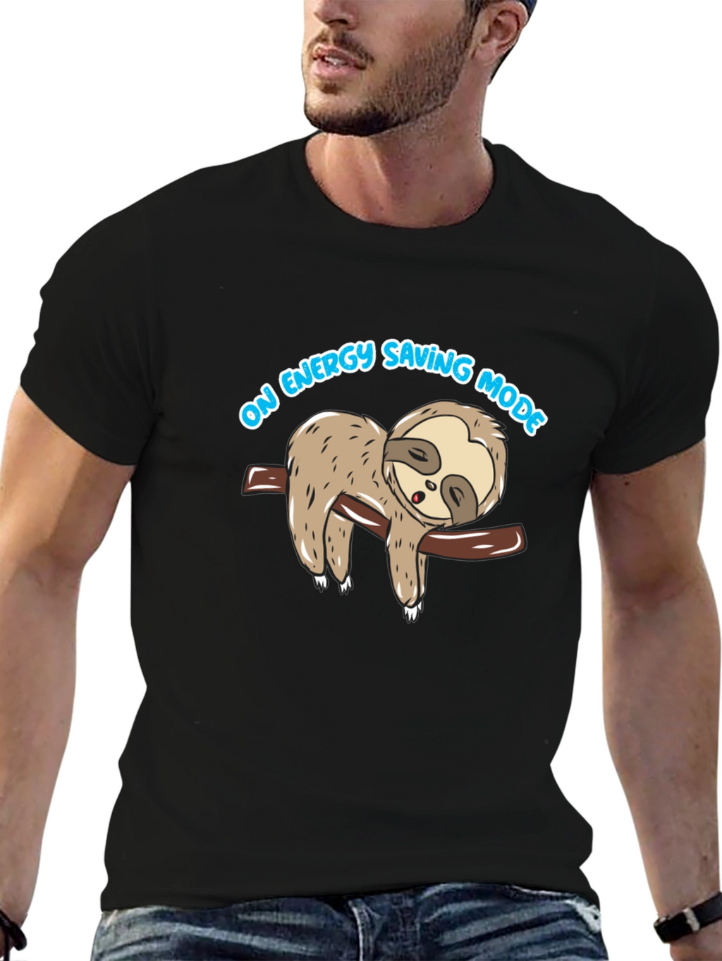 Energy Saving Mode Sloth Graphic Tee - Black